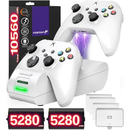 Gothicana By Empdual 2 Max Chargeur Compatible Avec Manette Xbox Series X/S (2020), Xbox One/One X/One S Elite Controllers, (Two Slot) Docking Station Avec 2x 2200mah Batteries Rechargeables - Blanc