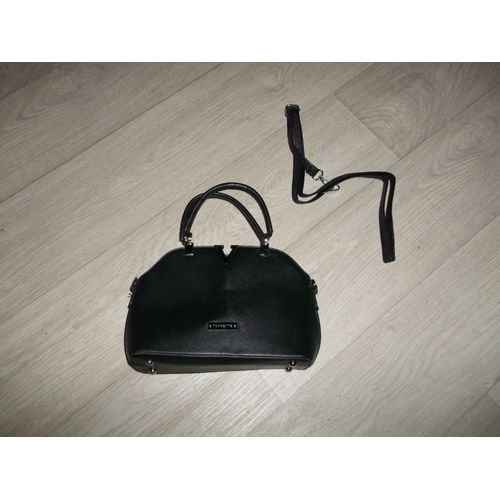 Sac à main TORRENTE simili cuir noir strié, bandoulière TBE