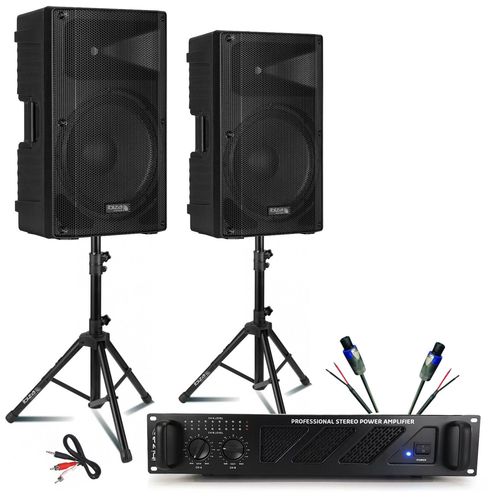 Pack Sono DJ Ibiza 2 Enceintes Passives XTK15-MKII 15" 600W - Ampli 2x800W AMP1000-MKII - Pieds Support - Câbles - Deejay Mariage