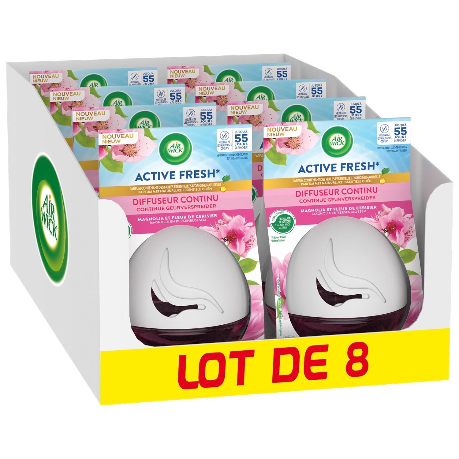 AIR WICK Lot de 8 Diffuseurs Continu Active Fresh Magnolia Flacon de 75 ...