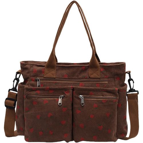 Sacs à fraises pour femmes, sac fourre-tout en velours côtelé, sac à main à bandoulière Kawaii
