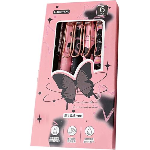 Lot De 6 Stylos À Encre Gel Rétractables, Pointe De 0,5 Mm, Style Papillon, À Séchage Rapide, Pour Journal Intime