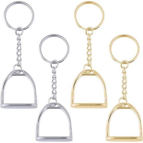 Lot de 4 porte-clés en alliage en forme de fer à cheval, 2 couleurs, dorés et argentés, avec mors de cheval, pendentifs à suspendre, pour sacs, sacs à main, ornements