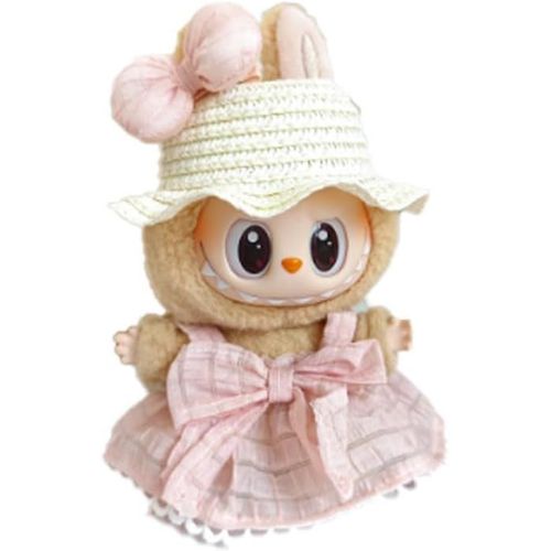 Vêtements De Poupée De 17 Cm Adaptés Aux Accessoires De Poupées Labubu De 17 Cm Ensemble Rose Clair 1 Robe + 1 Chapeau + 1 Corbeille À Cheveux À Fleurs Sans Poupée