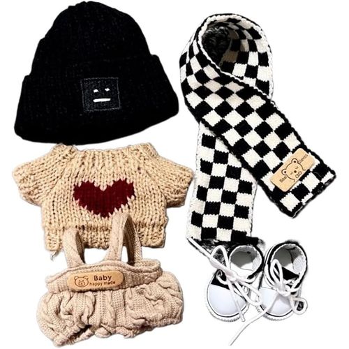 Vêtements Labubu Pour Poupée - Ensemble 5 Pièces Au Crochet Fait Main Pour Poupée De 17 Cm, Vêtements Pour Poupée Labubu, Tenue Labubu Haut De Gamme Avec Accessoires