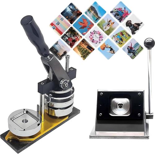 Machine à fabriquer des badges magnétiques carrés pour réfrigérateur (50 x 50 mm) avec photo autocollante et coupe-papier, 100 pièces de matériaux, 50 x 50 mm