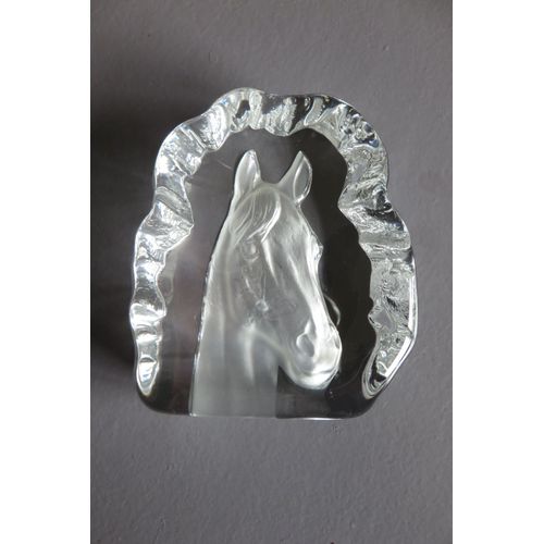Ancien Presse Papier Tete De Cheval Cristal D'Arques