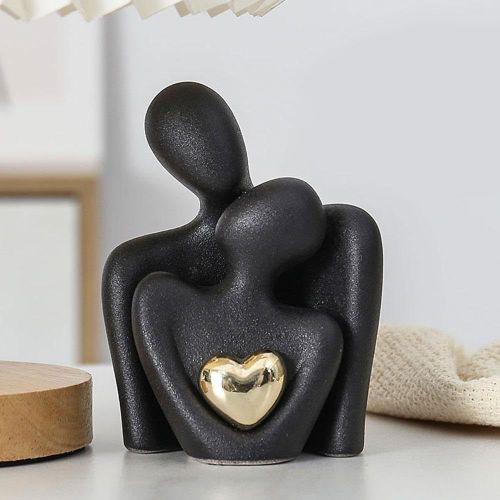Statue de couple enlacé, figurine de couple romantique, sculpture d'expression de lien de c?ur doré, sculpture en céramique moderne, accents de maison pour salon, chambre, bureau, étagère