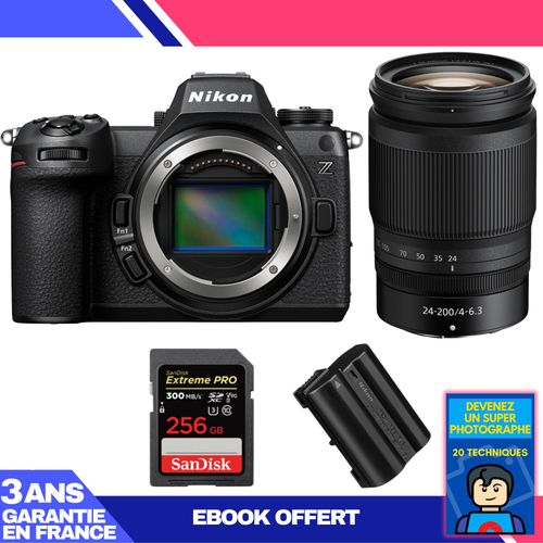 Boitier Nikon Z6 III + Z 24-200mm f/4-6.3 VR + 1 SanDisk 256GB Extreme PRO UHS-II SDXC 300 MB/s + 1 Nikon EN-EL15c + Ebook 'Devenez Un Super Photographe'