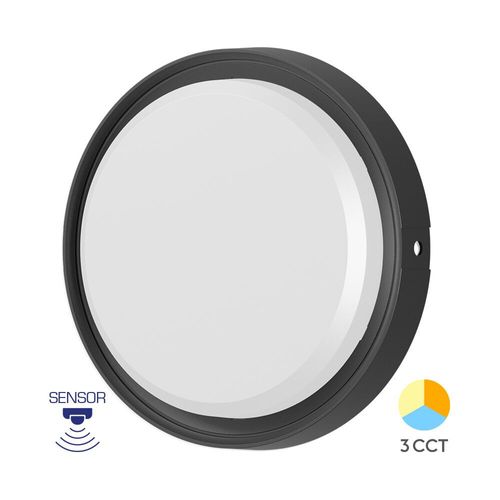 Applique Murale Ronde Led 18w Noir 3en1 Ip65 Détecteur