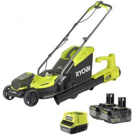 Pack Jardin RYOBI : Tondeuse à batterie OLM1833B 18V + Souffleur à main à batterie RY18BLA-0 18V + 2 batt 18V ONE+ 4,0Ah
