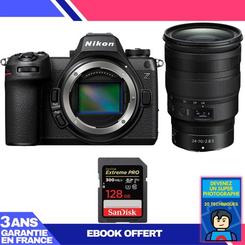 Boitier Nikon Z6 III + Z 24-70mm f/2.8 S + 1 SanDisk 128GB Extreme PRO UHS-II SDXC 300 MB/s + Ebook 'Devenez Un Super Photographe'