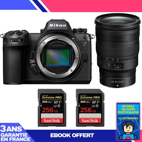 Boitier Nikon Z6 III + Z 24-70mm f/2.8 S + 2 SanDisk 256GB Extreme PRO UHS-II SDXC 300 MB/s + Ebook 'Devenez Un Super Photographe'
