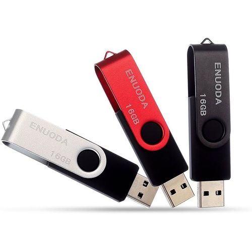 SHILIU-Lot de 3 Clé USB 16 Go USB 2.0 Flash Drive Stockage Rotation Disque Mémoire Stick ,Couleur Mixte:Noir,Gris,Rouge[120]