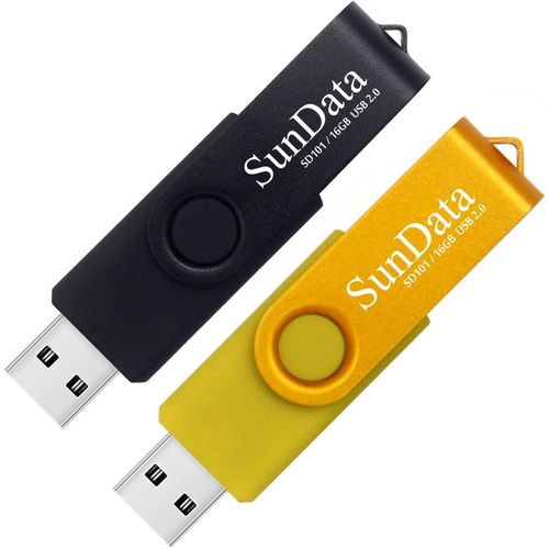 SHILIU-Clé USB 16 Go Lot de 2 USB 2.0 Flash Drive Mémoire Stick Rotation Stockage Données avec Lumière LED (2 Couleurs: Noir Or)[941