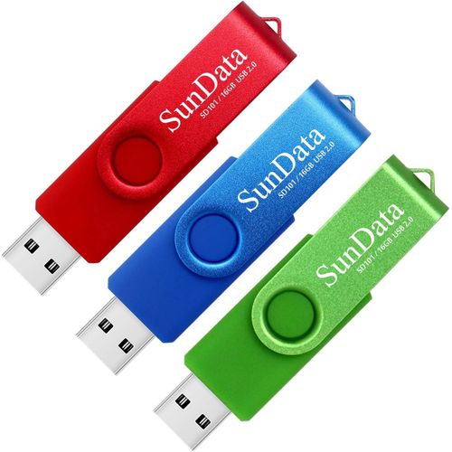 SHILIU-Clé USB 16 Go Lot de 3 USB 2.0 Flash Drive Mémoire Stick Rotation Stockage Données avec Lumière LED (3 Couleurs: Bleu Vert R[