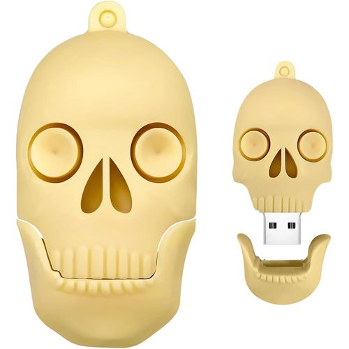 SHILIU-Clé USB 32 Go en Forme de Tête de Mort, BorlterClamp Pendrive Cool USB 2.0 Flash Drive Amusante Mémoire Stick Cadeau (Beige)[