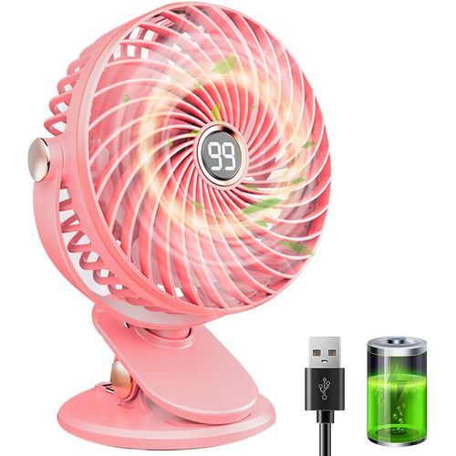 SHILIU-Ventilateur de Bureau, Mini Ventilateur USB Silencieux avec Écran LCD, 6000mAh Petit Ventilateur Portable Rechargeable, 5 Vi[