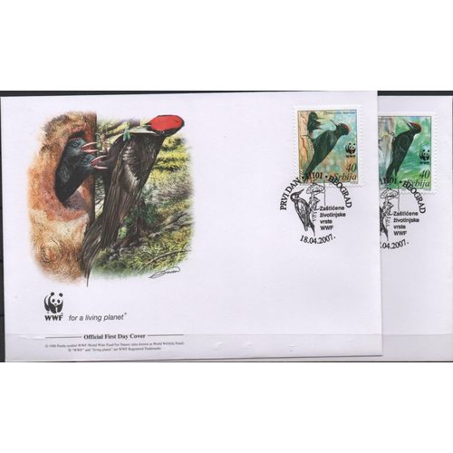 Serbie Timbres Oiseaux : Le Pic Noir , 4 Fdc