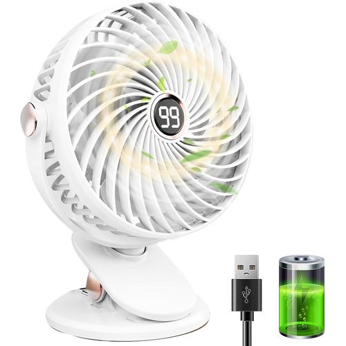 SHILIU-Ventilateur de Bureau, Mini Ventilateur USB Silencieux avec Écran LCD, 6000mAh Petit Ventilateur Portable Rechargeable, 5 Vi[