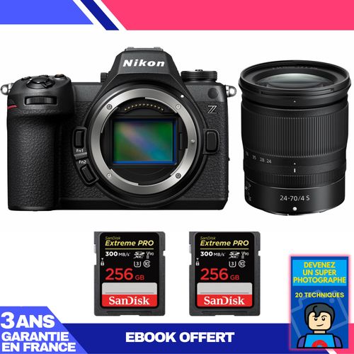 Boitier Nikon Z6 III + Z 24-70mm f/4 S + 2 SanDisk 256GB Extreme PRO UHS-II SDXC 300 MB/s + Ebook 'Devenez Un Super Photographe'