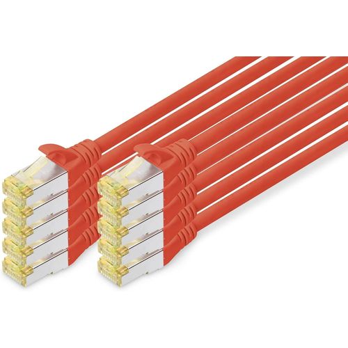 SHILIU-Câble LAN Cat 6A - 1m - 10 pièces - RJ45 Câble réseau - S/FTP Blindé - Compatible Cat-6 & Cat-7 - Rouge[2195]