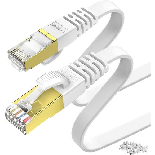 SHILIU-Cable Ethernet 20m Cat 7 Plat, Cable RJ45 20m, Connecteurs Plaqués Or \u2013 Cable Réseau LAN 20m Haut Débit 10 Gb/s - 600 M[