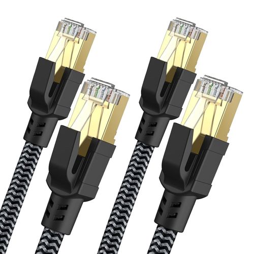 SHILIU-Câble Ethernet 3 m 2 Pièces, RJ45 Cat 8 Câble Réseau 40Gbps 2000MHz Haut Débit S/FTP Câble, Nylon Tressé Double Blindage LAN[