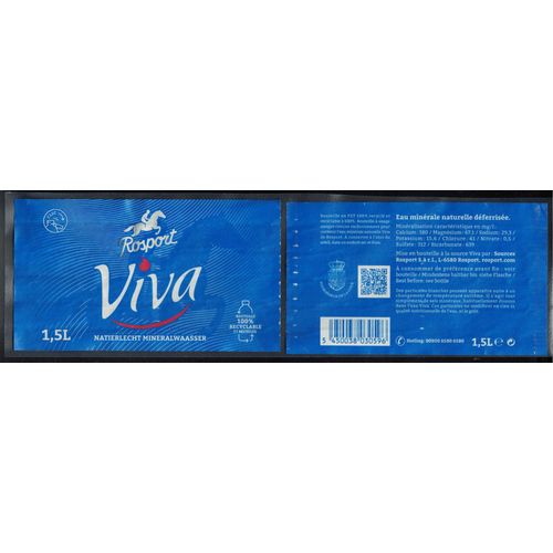 Luxembourg Etiquette Water Label Eau Minérale Naturelle Déférrisée Rosport Viva Rp352