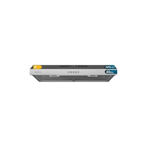 Cecotec Hotte aspirante conventionnelle Flux CM 602200 Inox B de 60 cm de large, finition inox, puissance d'aspiration 220 m3/h, Moteur 70 W, Classe B, commande mécanique