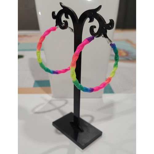 Boucles D'oreilles Creoles Tissees Mulcolores Fluo !
