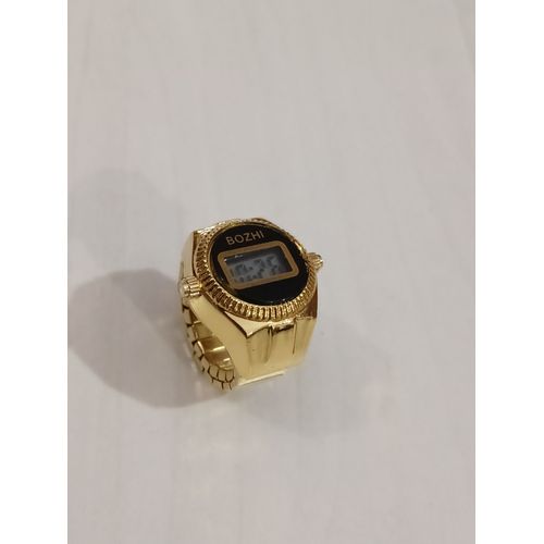 Bague Montre Digitale,Métal Doré , Cadrant Rond,Fond Noir