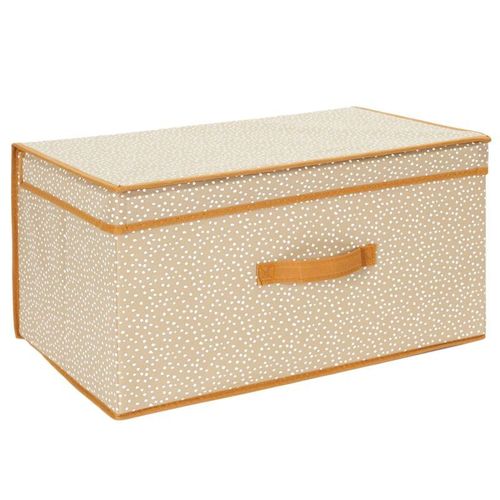 Boîte 50 x 30 x 25 cm tissu pliable NEUVE Toile ocre marron orangé à pois blancs EAN 3664944400721 Avec couvercle et poignée Décoration chambre enfant Panier Rangement linge dressing Coffre jouets