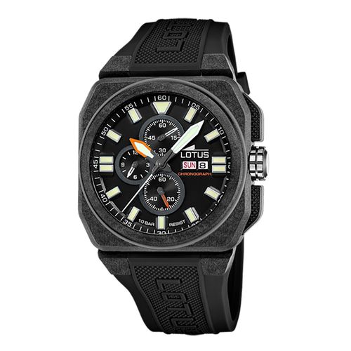 Montre Lotus Carrée Chrono Caoutchouc Noir