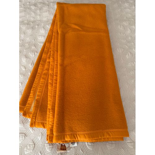 Couverture / Plaid Pure Laine Vierge Orange Et Beige Toison D&#39or 180 X 220cm