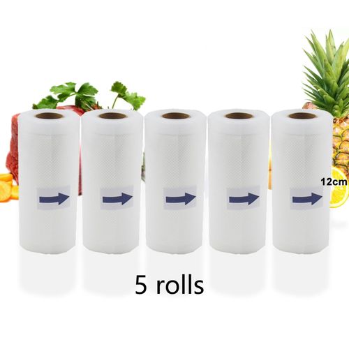 Sacs sous vide pour aliments,rouleaux de 12 + 15 + 20 + 25 + 28cm x 500cm,pour emballer les aliments plus épais sans BPA - Type 5Rolls 12cm