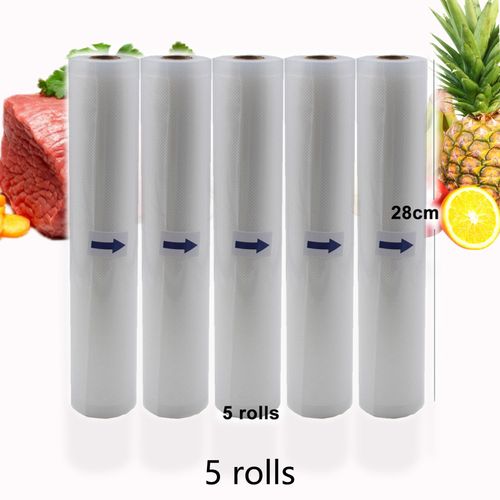 Sacs sous vide pour aliments,rouleaux de 12 + 15 + 20 + 25 + 28cm x 500cm,pour emballer les aliments plus épais sans BPA - Type 5Rolls 28cm