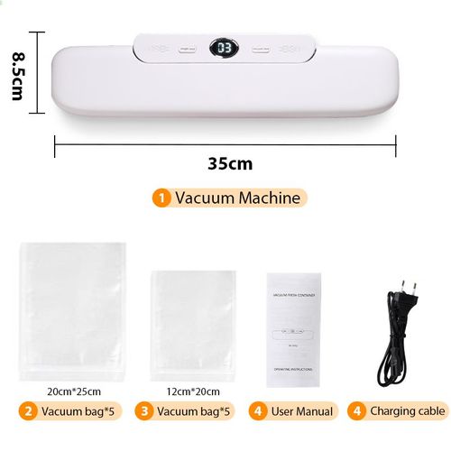 Machine d'emballage sous-vide domestique,avec 10 sacs offerts,thermoscelleuse pour aliments - Type WHITE