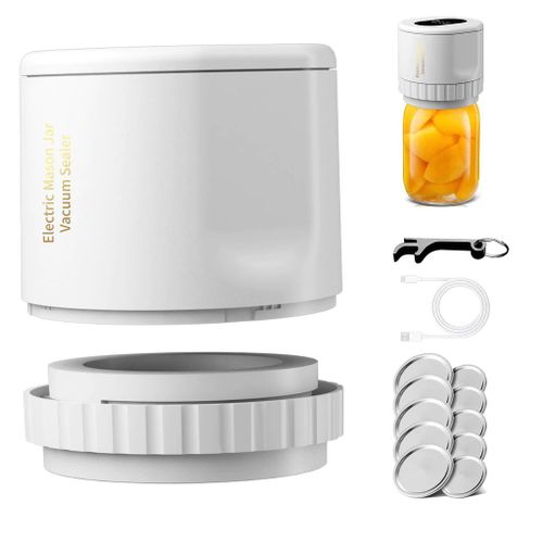 Kit de scellage sous vide électrique pour bocaux Mason,ensemble de scellage automatique sans fil pour le stockage des aliments et la Fermentation avec couvercles pour bocaux Mason - Type White #B