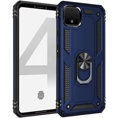 Pour Coque Google Pixel 4 Avec Aimant Anneau Support, 360°Double Couche Renforcée Défense Bumper Antichoc Armure Housse Etui Avec Protection Écran-Bleu
