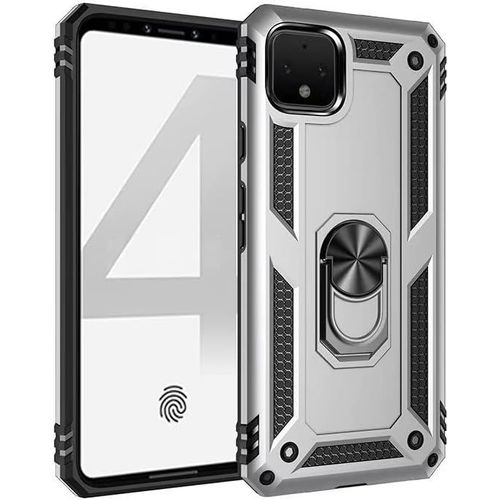 Pour Coque Google Pixel 4 Avec Aimant Anneau Support, 360°Double Couche Renforcée Défense Bumper Antichoc Armure Housse Etui Avec Protection Écran-Argent