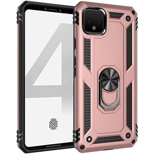 Pour Coque Google Pixel 4 Avec Aimant Anneau Support, 360°Double Couche Renforcée Défense Bumper Antichoc Armure Housse Etui Avec Protection Écran-Or Rose