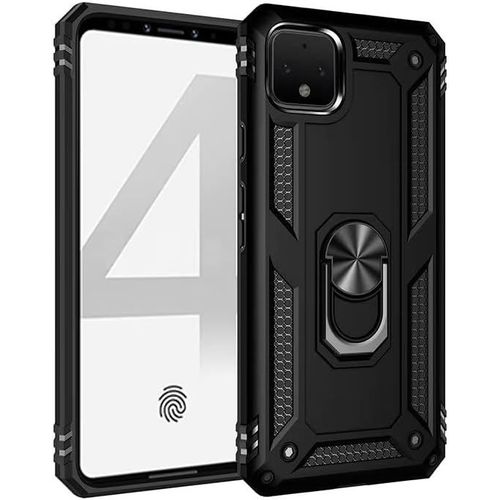 Compatible Avec Coque Google Pixel 4 Avec Aimant Anneau Support, 360°Double Couche Renforcée Défense Bumper Antichoc Armure Housse Etui Avec Protection Écran-Noir