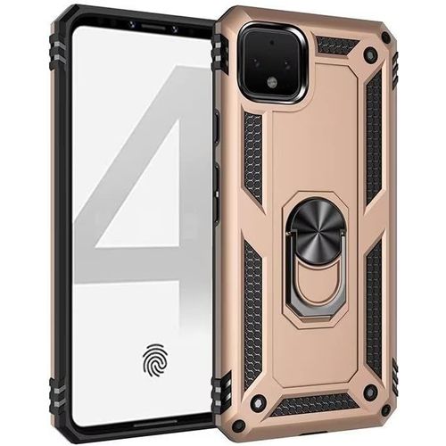Compatible Avec Coque Google Pixel 4 Avec Aimant Anneau Support, 360°Double Couche Renforcée Défense Bumper Antichoc Armure Housse Etui Avec Protection Écran-Or