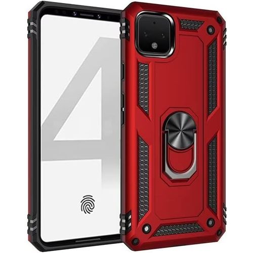 Compatible Avec Coque Google Pixel 4 Avec Aimant Anneau Support, 360°Double Couche Renforcée Défense Bumper Antichoc Armure Housse Etui Avec Protection Écran-Rouge