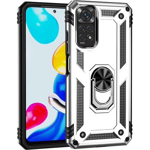 Pour Coque Xiaomi Redmi Note 11s Avec Aimant Anneau Support, 360°Double Couche Renforcée Défense Bumper Antichoc Armure Housse Etui Avec Protection Écran-Argent