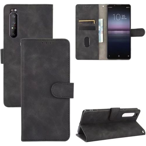 Pour Coque Sony Xperia 1 Ii, Portefeuille Etui Cuir Magnétique Housse Avec Fentes De Cartes, Antichoc Support+Protecteur D'écran En Verre Trempé*2-Noir