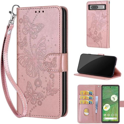 Coque Pour Google Pixel 6a Étui, Avec Fentes Pour Cartes Magnétique Antichoc Premium Cuir Portefeuille Housse Coque Compatible Google Pixel 6a Rose Or
