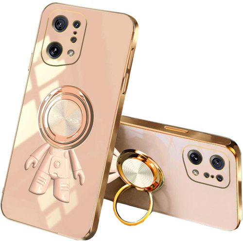 Compatible Avec Support De Téléphone Portable Pour Voiture Oppo Find X5 En Silicone Souple Noir Coque Oppo Find X5 Design Astronaute Avec Support Anneau Fin Abricot