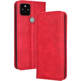 Coque Pour Google Pixel 5 6"" Inches Etui Housse, Étui De Téléphone En Cuir Avec Fente Pour Carte Texturée Élégante.Rouge